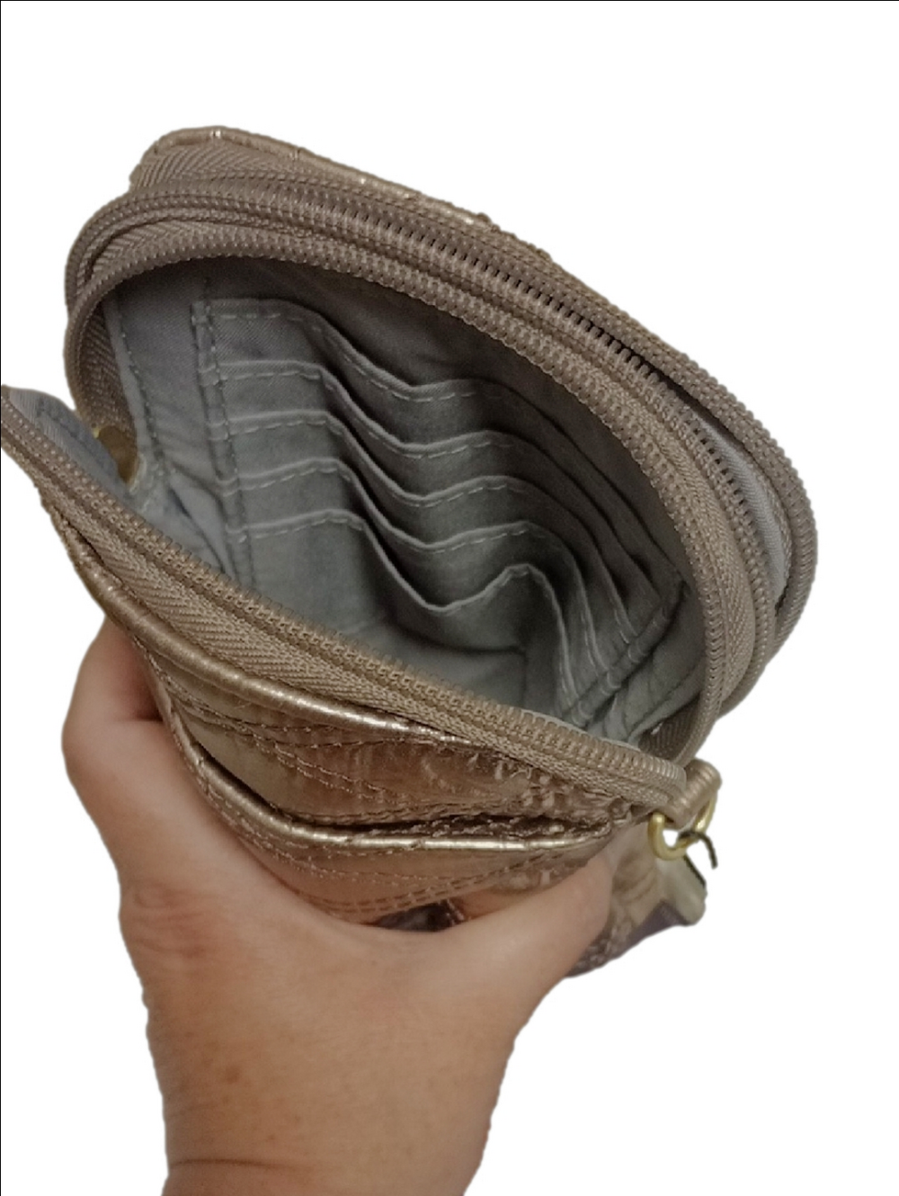 🆕 BAGGALINI ROSE GOLD METALLIC PUFFER QUILTED PHONE WALLET CROSSBODY TRAVEL BAG - Picture 8 of 11